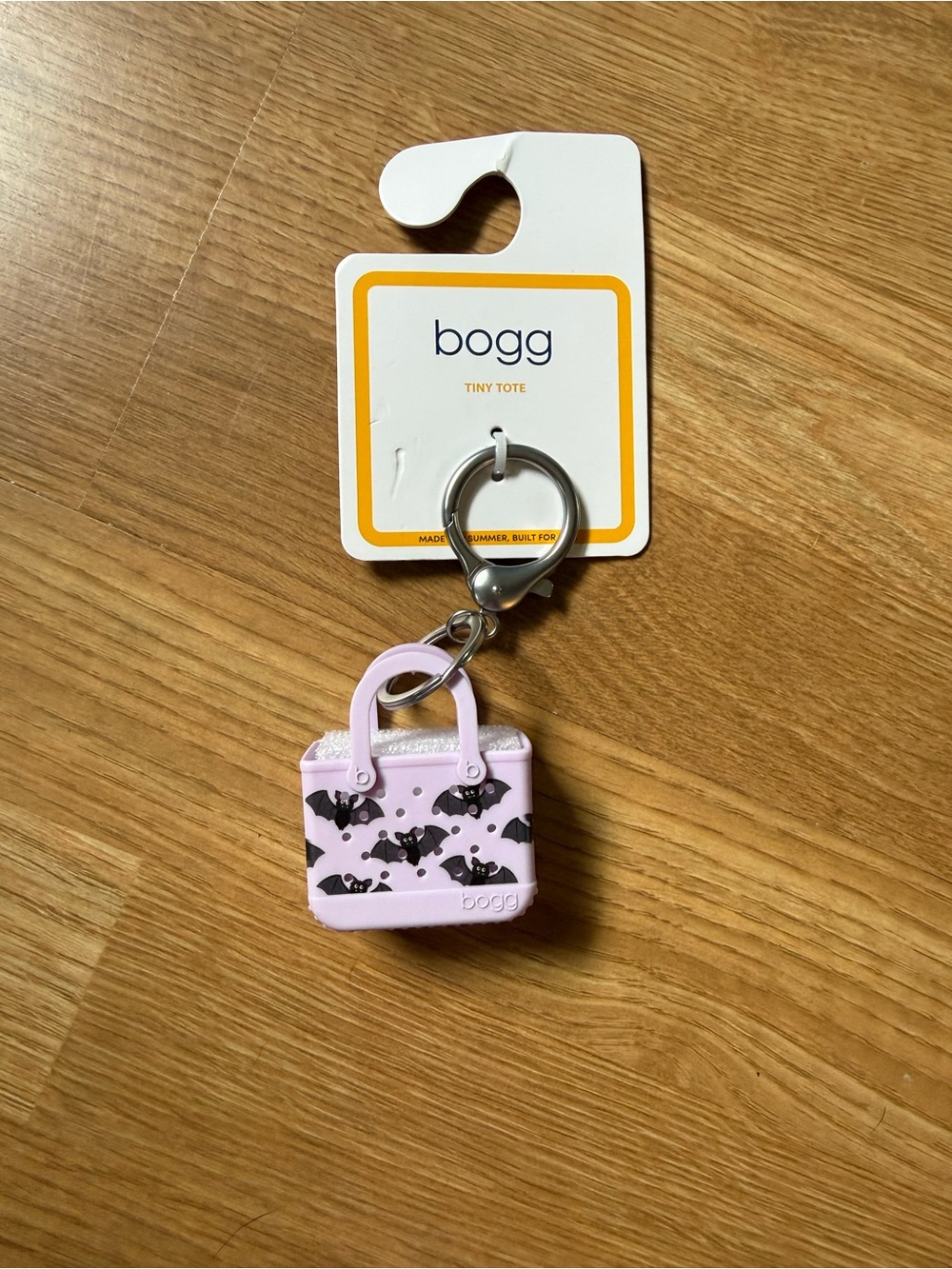 BOGG BAG Pink Tiny Tote Keychain with Black Bat Print